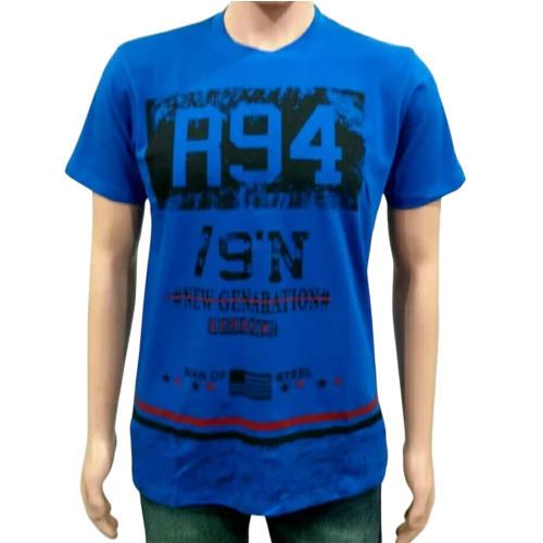 Mens Printed T-Shirts - Cotton, Regular Fit, Blue | O-Neck, Half Sleeves, Comfortable