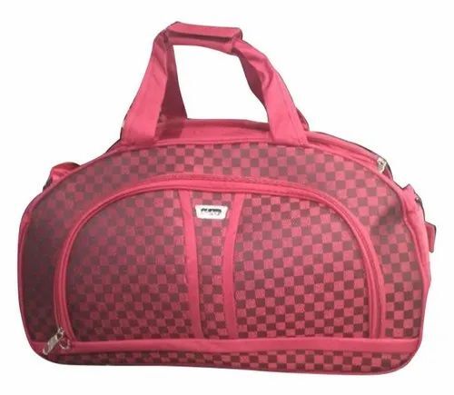 Red Printed Polyester Travel Duffle Bag