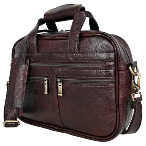 Brown Leather Cash Bag - Leather, 32x8x23cm, Brown, 5 Compartments | Smooth Texture, Men's Office Hand Bag