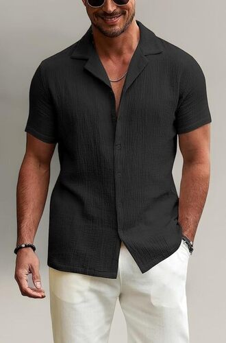 Mens Formal Shirt - Cotton, Plus to XXXL Sizes, Black | Breathable, Quick Dry, Customized Logo, Short Sleeves