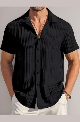 Mens Plain Shirt - Cotton, Multiple Sizes, Black | Anti UV, Breathable, Cool Dry, No Fade, Plus Size, Premium Design