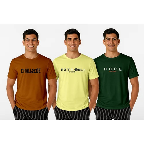 Round Neck T Shirts for Men - Cotton, S M L, Yellow Brown Green | Comfortable, Printed, Short Sleeves, Casual