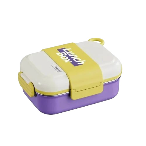 3 Layer Stainless Steel Lunch Box - Stainless Steel, 800 ML, Blue | Leak Proof, Rectangular, Polished Finish