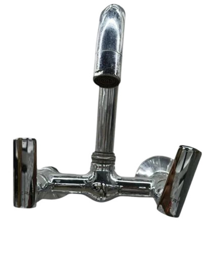 Brass Sink Mixer - Brass, Standard Size, Silver, Round | High Flow Rate, Wall Mounted, Durable, Fine Finished