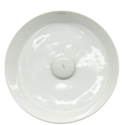 Cera Celery Table Top Wash Basin - Ceramic, Standard Size, White, Round | Deck Mounted, Washdown, Polished Finish, Durable