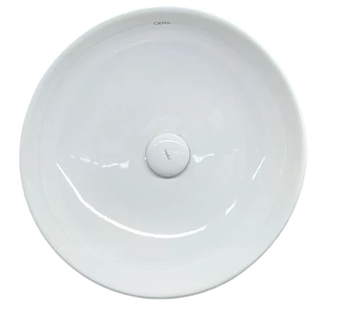 Cera Coyal Table Top Wash Basin - Ceramic, Standard Size, White, Round, Deck Mounted | Durable, Fine Finished, Polished Surface