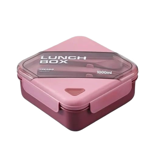 Square Stainless Steel Lunch Box - 750 ML, Multicolor, Polished Plastic | Leak Proof Food Packing