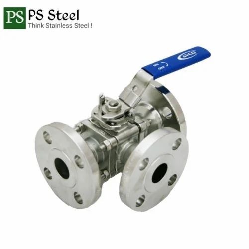 Stainless Steel Three Way Ball Valve - 3 Inch Silver and Green | Industrial Use Customizable Size