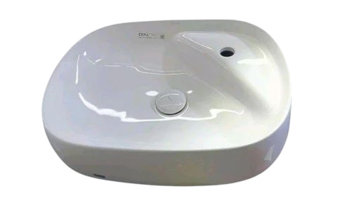 Table Top Wash Basin - Ceramic Standard Size White Rectangular | Deck Mounted Polished Surface Durable Fine Finished Washdown Flushing