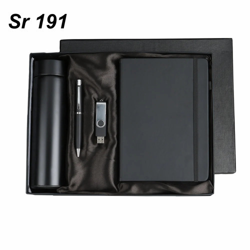 4 In 1 Combo Corporate Gift Sets, SR-191 - SS and Leather, Black, 4 Pcs | Elegant Modern Design, Matte Finish, Gift Box Packaging