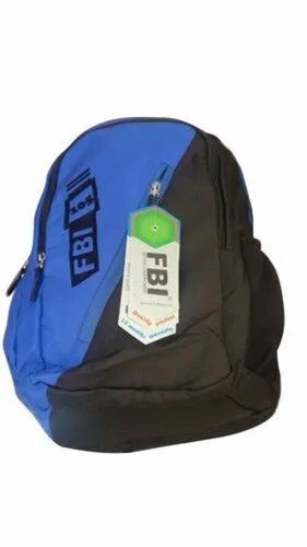 Blue And Black Polyester Printed College Bag - Adjustable Strap, Zipper Closure | Biodegradable, Moisture Proof, Shock Resistant