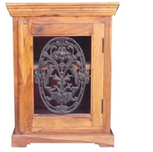 Cast Iron Jali Bed Side Table - Solid Teakwood, Brown | Natural Grain, Termite Resistant, Smooth Surface, Classic Style