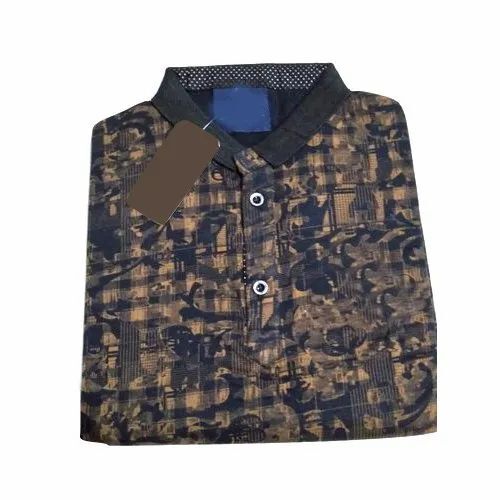 Mens Polo Neck Printed Cotton T Shirt