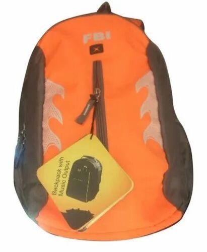 Orange And Black Printed Polyester College Bag - Adjustable Strap, Zipper Closure | Biodegradable, Moisture Proof, Shock Resistant