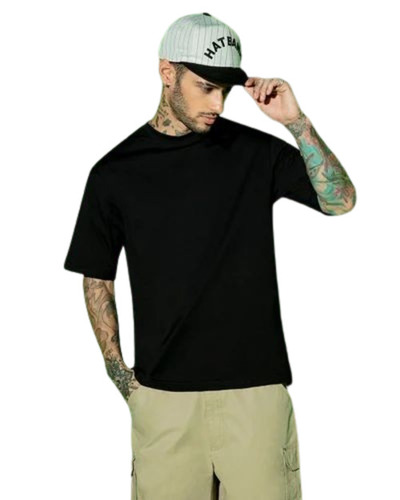 Oversized Round Neck Men T-Shirt - Cotton, Various Sizes, Black | Lightweight, Soft, Breathable, Quick Dry, Comfortable Fit