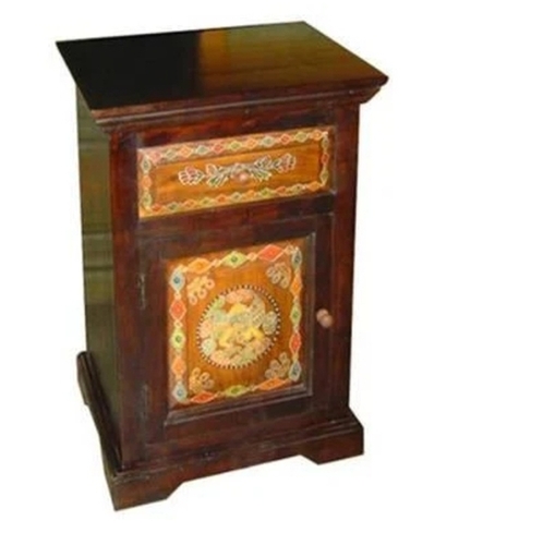 Wooden Semi Painted Nightstand Table