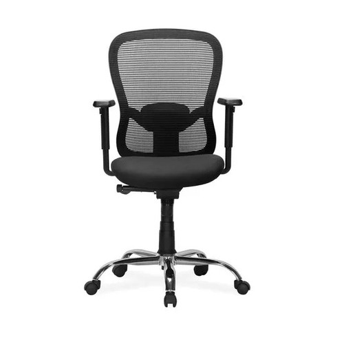 Black Mesh Back Office Chair - Nylon Mid Back, Center Tilt Mechanism, Black Mesh | Durable, Easy to Clean, Skin Friendly, Polished Finish