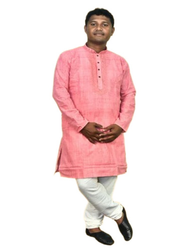 Men Cotton Pink Kurta