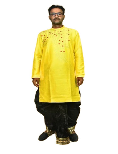 Men Silk Kurta Dhoti Set - Silk Full Sleeve Yellow Sizes L-XXL | Anti Wrinkle Breathable Fancy Washable