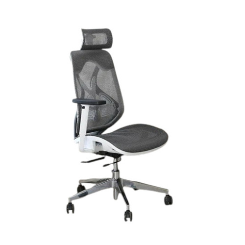 Mesh Executive Office Chair - Polyester, Black & White, High Back, Rotatable | Durable, Skin Friendly, Easy to Clean
