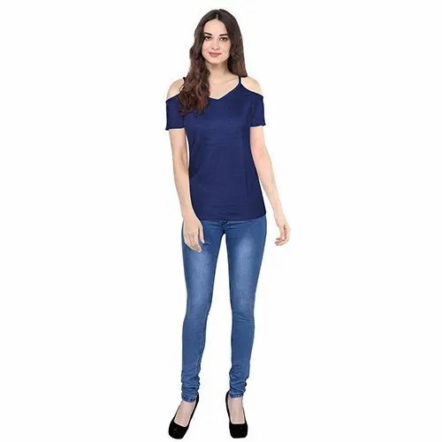Ladies Blue Knitting Cotton T Shirt - Half Sleeves, Regular Fit, Various Sizes | Lightweight, Soft, Breathable, Quick Dry, Comfortable Fit