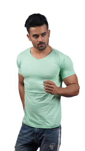 Light Green Mens Half Sleeve T Shirt - Cotton, M, 180 GSM, Regular Fit, Hand Wash, O-Neck Collar, Comfortable, Plain Pattern