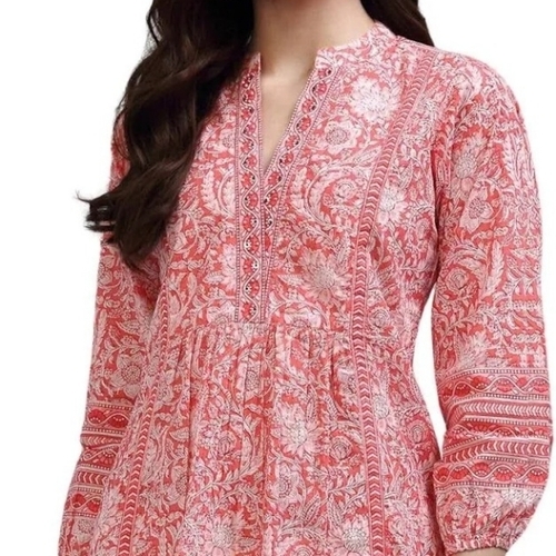 Top - Cotton Fabric, White Pink | Trendy Design, Stylish Fit, Soft Breathable Lightweight