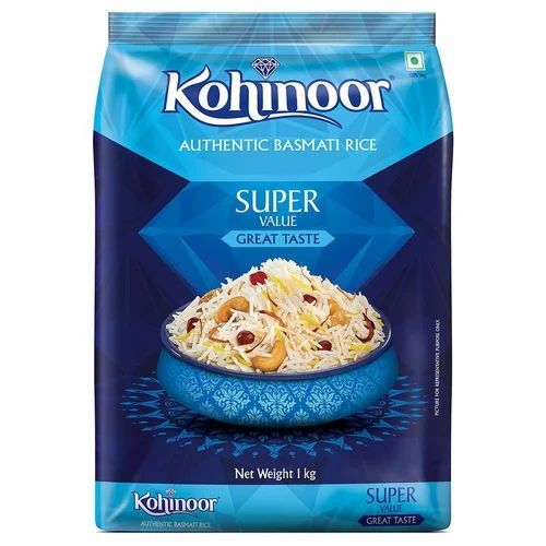 1kg Kohinoor Super Value Basmati Rice - Extra Long, White, Laminate Pouch | 1 Kg, Long Grain, 12 Months Shelf Life