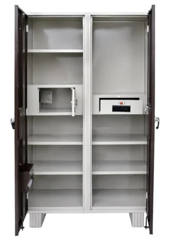 2 Door Rectangular Stainless Steel Almirah - 6x3x6 Feet, Black and White, Polished Finish, Lockable with Mirror, 9 Shelves, 1 Drawer, Rust Resistant