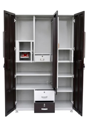 3 Door Wastern Dressing Steel Almirah - Stainless Steel, 20"x48"x77", B.C.B., Hinged Doors, Mirror | Durable, Fine Finish, Water Resistant, 5 Shelves, 3 Drawers