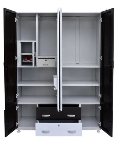 4-Door Italia Steel Almirah / Cabinet - CRCA Steel, 77"x54"x20", Custom Color | Durable, Fine Finish, Mirror Included