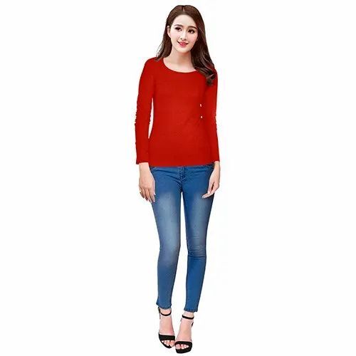 Ladies Round Neck Red T Shirt