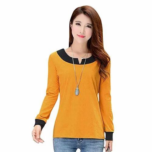 Ladies Yellow Color Full Sleeves T Shirt