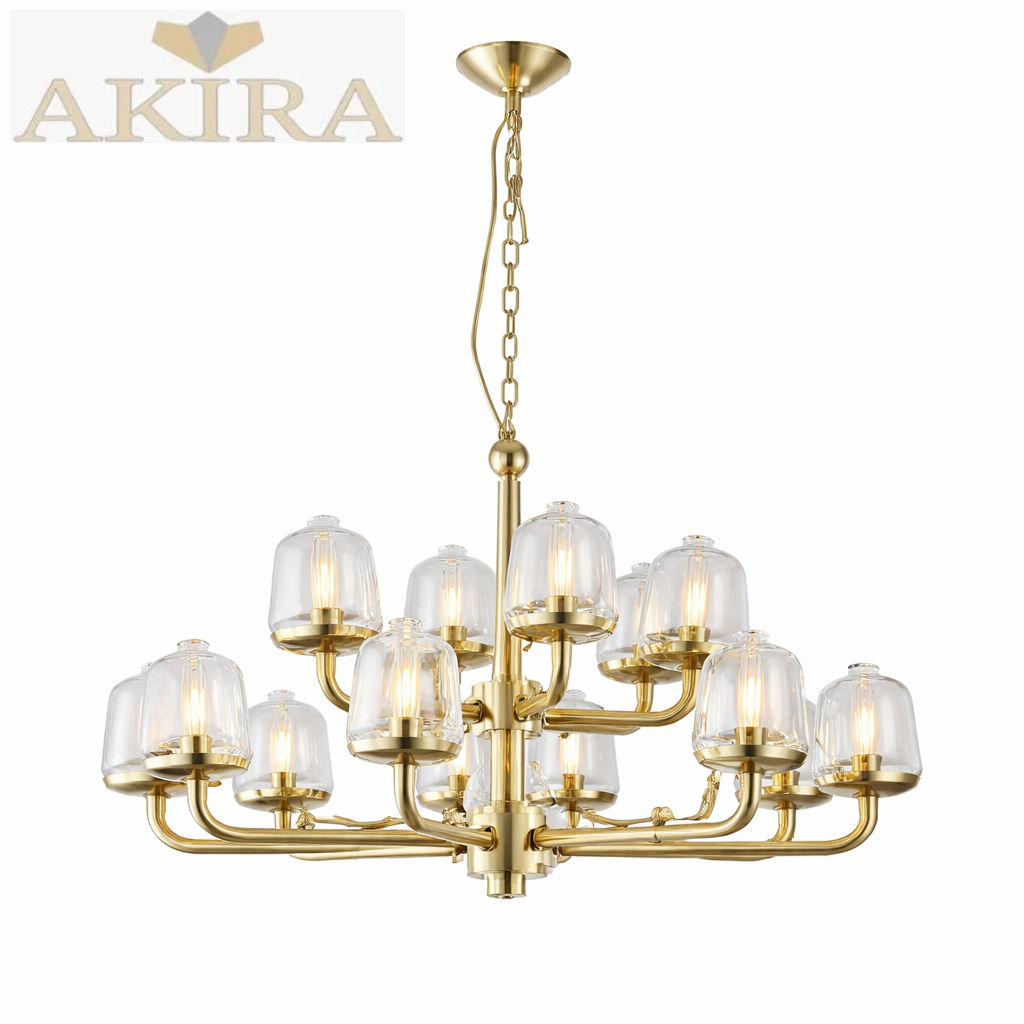 White And Gold Finish Glass Chandelier