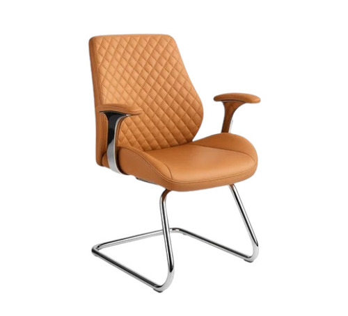 Brown Leatherette Office Chair - Leatherette, Powder Coated Steel Base, Brown, Medium Back, Lumbar Support | Durable, Easy to Clean, Eco-Friendly, Skin Friendly, No Assembly Required
