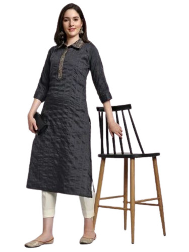 Coton Silk Self Striped Straight Women Kurta