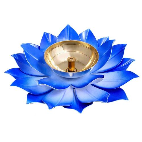 Metal Blue Lotus Pooja Diya Stand