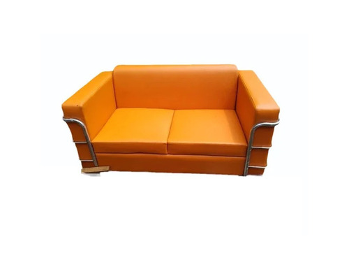 Orange Leather Two Seater Sofa