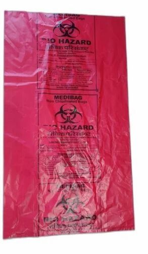 Red Plastic Garbage Biohazard Bag - Plastic 19x21 Inch Red, 4 kg Load Capacity, Hand Length Handles, Eco Friendly, Water Resistant, Fine Finish