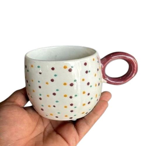 Ceramic Coffee Mug - Ceramic, Medium/Small, White | Printed Pattern, Glossy Polished Finish, Durable Handle