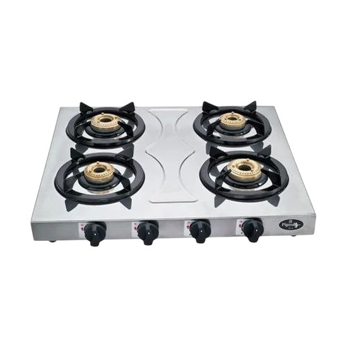 Lpg Gas Stove - Stainless Steel, Standard Size, Four Burners | Polished Finish, Manual Ignition, Durable