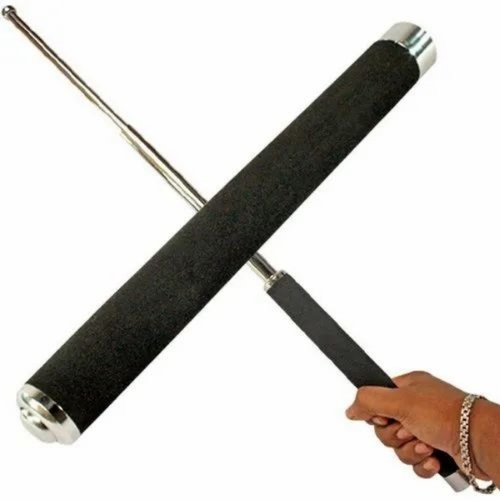 Expandable Baton - Metal and Rubber, Standard Size, Silver and Black | Reusable, Water Proof, Personal Safety