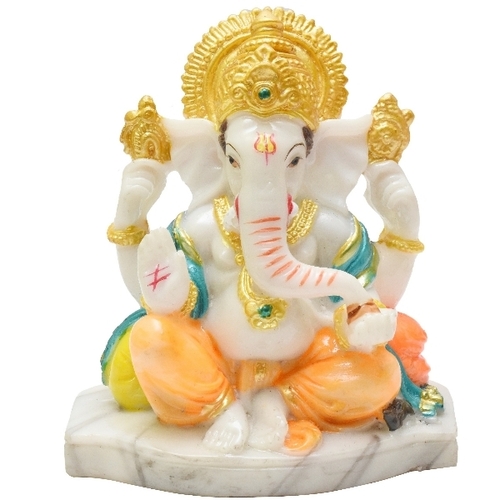 Ganesh Ji Marble Sculpture - Marble, Standard Size | Durable, Light Weight, Polished Finish