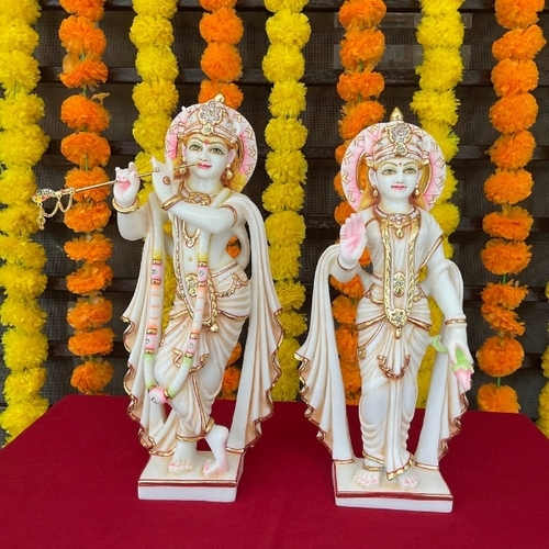 Radha Krishna Marble Sculpture - Marble, Standard Size | Durable, Lightweight, Polished, Crack Resistant, Easy to Clean
