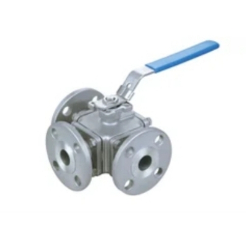 Three Way Metal Ball Valve - Metal, Standard Size, Silver | Industrial Application, Polished Finish, Long Life