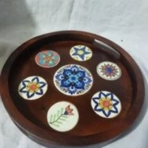 Wooden Round Printed Tray