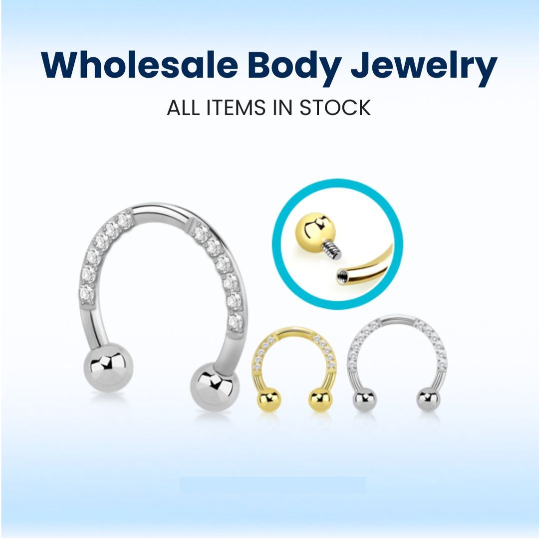 Internally Threaded Circular Barbell With Pave Set Cz Stones