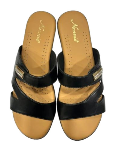 Ladies Black Pu Slipper - Faux Leather Sole, Embroidered Design | Comfortable, Lightweight, Modern Slip-On