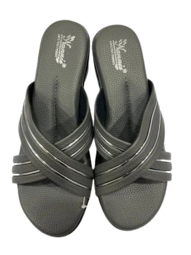 Pu Grey Fancy Ladies Slipper