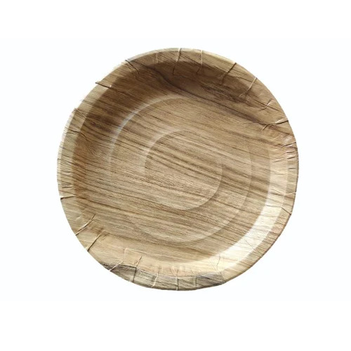 300 Gsm Sunmica Paper Plate - Sunmica Paper 12 Inch Brown | Disposable Eco Friendly Wrinkle Pattern 100 Pieces